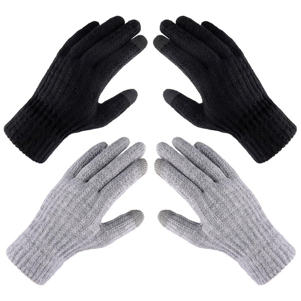 AOJOYS Winter Gloves for Men Women, 2 Pairs Upgraded Touch Screen Gloves for Men Cold Weather, Winter Gloves Men Warm Knit Mittens With Wrist Cuff Design, Men's Gloves for Running Driving Hiking