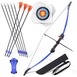 CrazyMouse Bow and Arrow for Teens Beginners Adults Longbow Kit 8 Arrows 5 Target Face Archery Recurve Bow Set Backyard Games Gift for Outdoor Sports (Blue Archery Bow Set)
