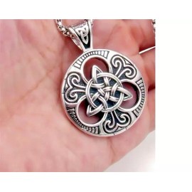 Fashion Jewelry Large VIKING CELTIC KNOT SUN WHEEL Pendant 24" 925 Sterling Silver Necklace Men