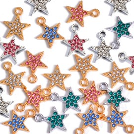 stino Mixed Color Rhinestone Charms for Jewelry Making, Silver & Gold Metal Charms for Earrings, Bracelets & Necklaces (Star Red White & Blue)