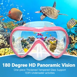 Diving Mask, Anti-Fog Swimming Goggles with Nose Cover, Anti-Leak Silicone Dive Mask for Adult Diving Mask, 180 Degree HD Tempered Glass Swim Mask for Snorkeling Mask with Earplugs, Diving Goggles