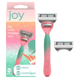 Joy Color-Changing Razor for Women, Shave Kit with 1 Handle + 2 Razor Blade Refills