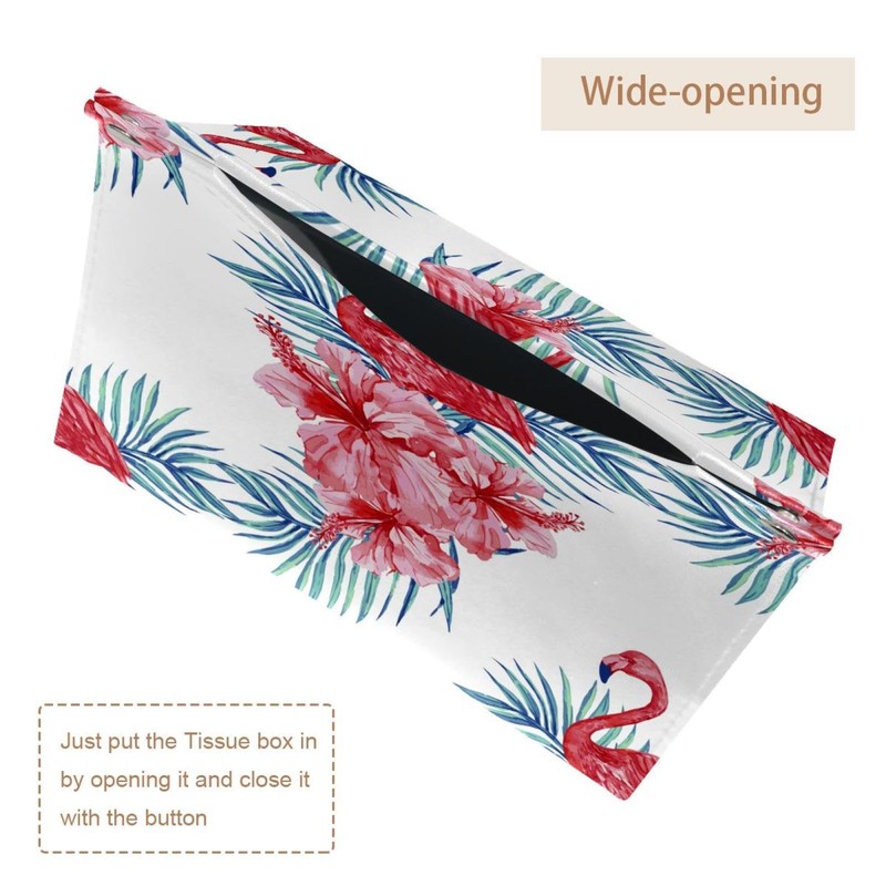 2 Pack Tissue Box Cover Holder, Pink Flamingo Floral Rectangle