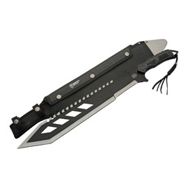 Sierra Zulu Trident Machete - Stainless Steel, 24.0 inches Overall, Modified Tanto Blade with Saw Tooth Back Edge - Tactical Nylon Sheath with Reversible Wear Strap