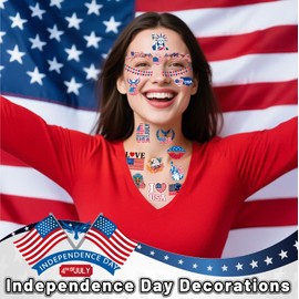 4th of July Temporary Tattoos Decorations, 68Pcs Individual Fourth of July Accessories Glitter Independence Day Decorations America USA Flag Patriotic Glow in the Dark Tattoos Stickers