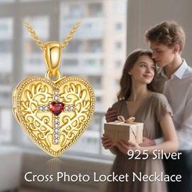 Cross Heart Photo Locket Necklace 925 Sterling Silver That Holds Two Pictures Birthstone Lockets Necklaces Keep Someone Near to You Gifts for Women Men