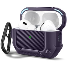 MOBOSI for AirPods Pro 2nd Generation Case(2nd/1st Gen), Compatible with MagSafe, Carbon Fiber Airpods Pro Case, Magnetic Lid, Hard Shell Protective Case Cover with Keychain(2023/2022/2019), Purple