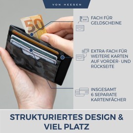 VON HEESEN Genuine Leather RFID Card Holder Made of Nappa Leather - 9 Compartments - Landscape Format Credit Card Holder for Men and Women, camouflage grey, 01