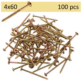 AERZETIX - C67440 - Set of 100 wood screws Ø4x60mm with wide, curved head - with star print Т20 - made of galvanised steel - carpentry, plywood, chipboard, melamine boards