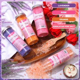 XIWEIOO Foot Soak Salts 4 Pack Kit 56 OZ Himalayan Pink Salt Lavender Orange Rose Scent Athletes Itching,Tea Tree Oil Foot Care Pedicure for Women Dead Sea Salt Moisturizing Skin Softens Calluses