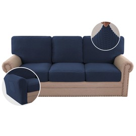 H.VERSAILTEX 2024 New Trend Multi-Pieces Sofa Covers Stretch Couch Covers Form Fitted Seats and Back Cushions Covers (3 Seat Covers Plus 3 Back Cusion Covers, Bonus 2 Armrest Covers), Navy