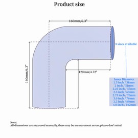 90 Degree Elbow Coupler Silicone Hose for Turbo/Intercooler/Intake Piping,Length 120mm Thickness 5mm with T-Bolt Clamp (2-inch (51mm))