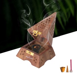SIGNAMIO® Eiffel Tower Wooden Sambrani Dhoop Dhup Cup Cone Batti Stand, Incense Holder for Pooja Puja Item Stand Ash Catcher Handcrafted Traditional Design for Aromatic Rituals - Pack of 1