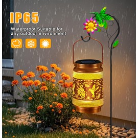 Hummingbird Solar Lanterns Outdoor Waterproof, Hanging Solar Lights Garden Lanterns with Shepherd Hook, Metal Garden Decor for Yard, Patio, Lawn, Landscape, Gifts for Women Mom Mothers Day
