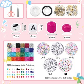 Cuentas para Pulseras, 7500 Kit para Hacer Pulseras Niñas,Cuentas de Letras para Pulsera con 20 Metros de Cuerda, Pinzas y Tijeras Pequeñas, Bisuteria DIY y Friendship Bracelet Kit para Nino y Adulto