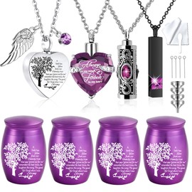 weikui 8 Pcs Tree of Life Cremation Urn Necklace Heart for Ashes Crystal Memorial Locket Stainless Steel Necklace for Women Keepsake Sharing Urns Memorial Ashes Holder (8Pcs Purple)