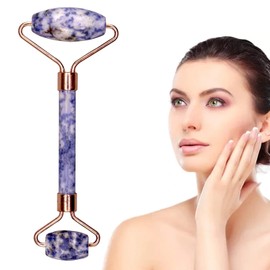 ORILEY MXD7-5 100% Natural Facial Jade Roller Massager Double Sided Face Rolling Massage Stone Beauty Tool for Face Neck Toning, Firming & Serum Application (1Pc)