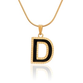 TaYolnFaSo Enamel Letter Necklace for Women 18K Gold Plated Herringbone Initial Necklace Dainty Thin Snake Chain Enamel Jewelry Gift for Her, Stainless Steel, No Gemstone