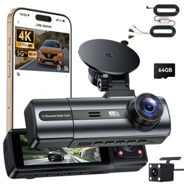 4K Dashcam Auto Vorne Hinten mit Hardwire Kit, WiFi Dash Cam mit Parküberwachung, 64GB SD Karte, 3-Kanal Auto Kamera mit Nachtsicht, 170° Weitwinkel, WDR, G-Sensor, Loop-Aufnahme, APP Steuerung