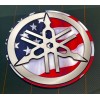 Yamaha Tuning Fork Decal - Silver with American Flag Background