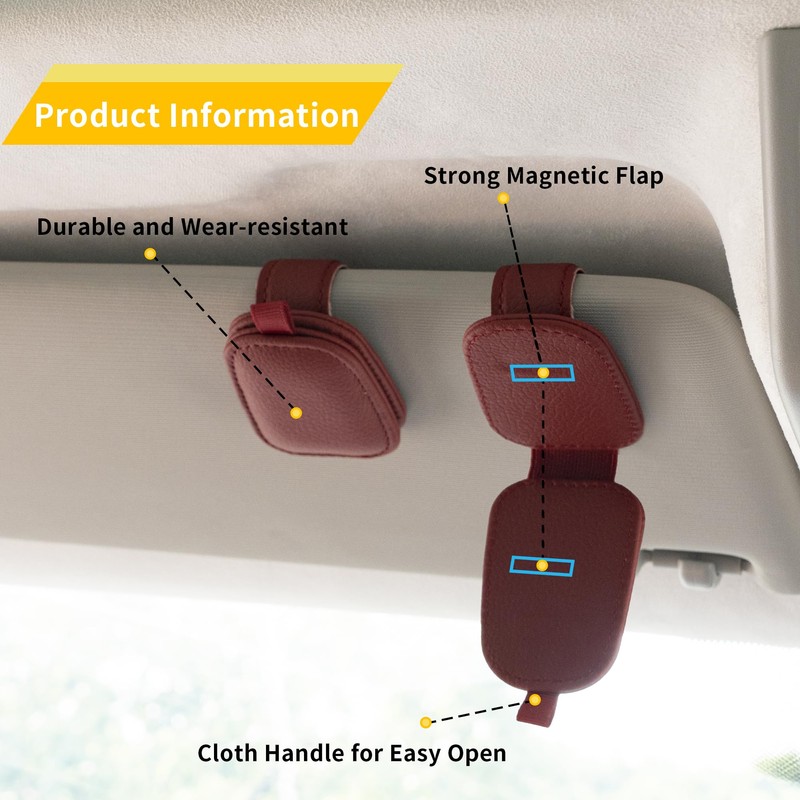Yuoyar Sunglass Holder for Car, Magnetic Leather Sunglasses Holder and