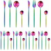 Dnalrhoi 24-Piece Korean Silverware Set Rainbow Forks and Spoons Set