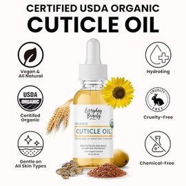 Organic Cuticle & Nail Oil - Repair, Revitalize & Hydrate Cuticles and Nails - Organic Spa Treatment - For Stronger Healthier Nails and Cuticles - 1 Fl Oz Glass Bottle with Nail Brush and Dropper