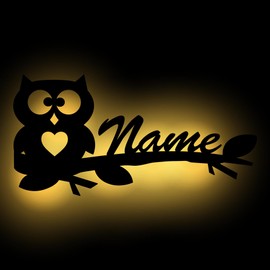 Girl/Boy Gifts Branch Owl Hearty with Name of Your Desire, LED Lamp for Children's Room, Living Room, Hallway, Bedroom