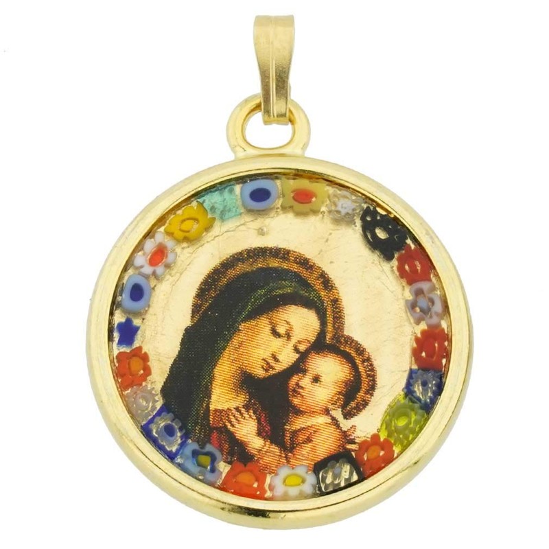 Murano Glass Millefiori Madonna and Child Pendant