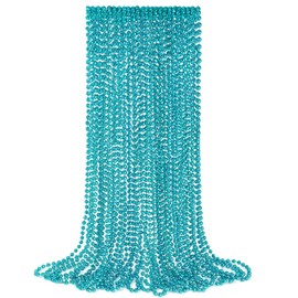 YAXINRUI 24 PCS Teal Bead Necklaces, Teal Mardi Gras Beads, 33 Inch Round Beaded Necklaces School Spirit Day Necklace for Mardi Gras Party Christmas Festive Events, Party Favors