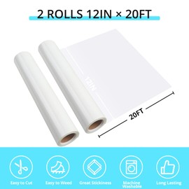 HTVRONT Heat Transfer Vinyl Rolls - 2 Rolls 12" x 20ft White Iron on Vinyl for Shirts, White HTV for All Cutting Machines - Easy to Cut & Weed for Craft Heat Transfer Design