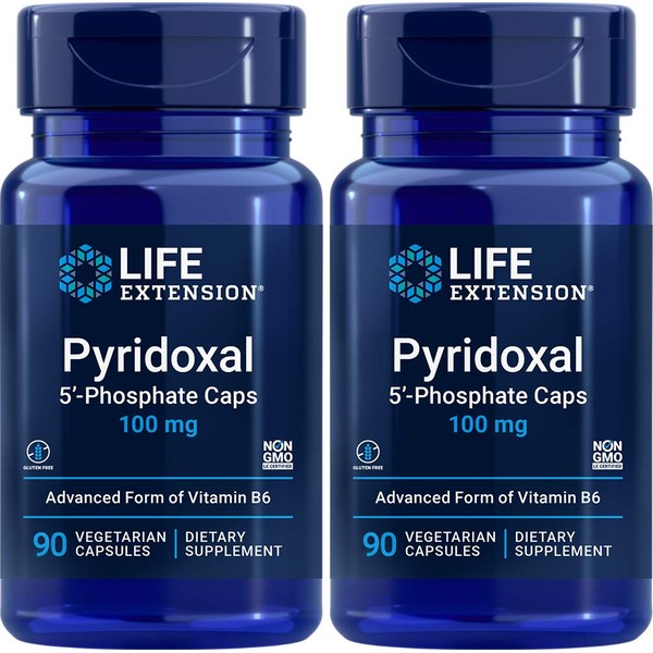 Life Extension Pyridoxal-5'-Phosphate Caps P5P 100 mg, 90 Veg Capsules (Pack of 2) - Advanced Vitamin B6 Supplement