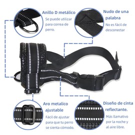 Bozal para Perro Grande, bozal Reflectante Transpirable con Costuras Ajustables para Perros pequeños, medianos y Grandes, Evita Mordeduras y Ladridos (Negro, X-Grande)