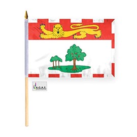 AGAS Prince Edward Island Canada Flag 12 x 18 inch - 24" Wooden Pole 100% Polyester Double Stitched Canadian Province of Prince Edward Island Mini Handheld Flag