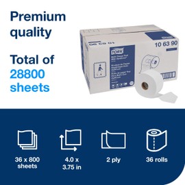 Tork OptiCore Mid-size Toilet Paper Roll White T11, Premium, 2-ply, 36 x 800 sheets, 106390