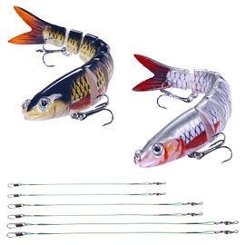 2Pcs Fishing Lures, Pike Lures with 6pcs Wire Trace, Multi Jointed Segmented Pike Fishing Lures Bait with Hooks, 3D Artificial Lures Fishing Gear with Wobbler for Freshwater Saltwater