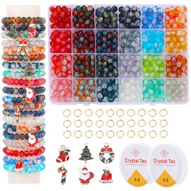 XYJZXY 8mm Glass Beads for Bracelets 600pcs, 24 Colors Crystal Beads for Jewelry Making Round Beads Bracelet Making Kit DIY Crafts with Charms