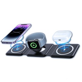 LTG 7987144 Wireless Charger, Magnet, Compatible with MagSafe, Qi Stand, Charger, Cableless, Place, Easy, Portable, Foldable, Black