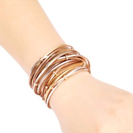 Fesciory Leather Wrap Bracelets for Women, Boho Leopard Multi-Layer Crystal Beads Cuff Bracelet Jewelry (Gold Circle)