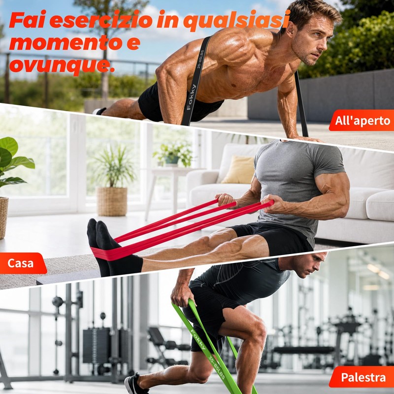 Fokky Set Elastici Fitness 4 Livelli con Guida Esercizi e