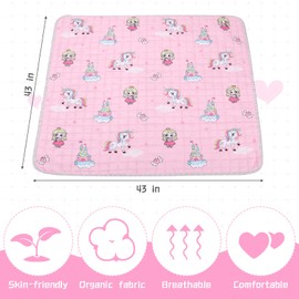 Funtery 43 x 43 Inch Boho Rainbow Baby Play Mat Portable Crawling Washable Foldable Tummy Time Non Slip Baby Floor Large Playpen Mat for Infants Toddlers Floor Playpen Activity(Pink Unicorn)