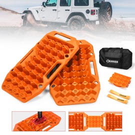 BUNKER INDUST Offroad Traction Boards with Jack Base,Multifunctional Extendable Recovery Track Tire Traction Mat Snow Mud Sand Tracks-4X4 ATV UTV SUV Truck Traction Pads with Bag, Orange (Gen 8)