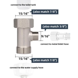 Hibbent Adaptador de bidé en T, válvula de metal en T para bidé (7/8 x 7/8 x 3/8 pulgadas), accesorio de bidé de conector en T de 3 vías para inodoro.