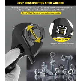3227 Extra Wide Adjustable Wrench, Spud Wrench with Tether Hole for Up to 1-7/16-Inch Nuts and Bolts, 10 Inch