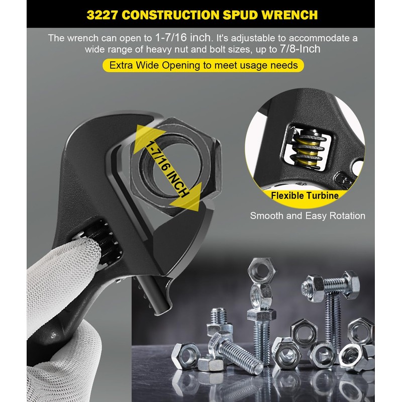 3227 Extra Wide Adjustable Wrench, Spud Wrench with Tether Hole