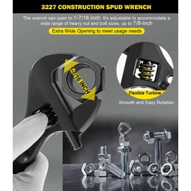 3227 Extra Wide Adjustable Wrench, Spud Wrench with Tether Hole for Up to 1-7/16-Inch Nuts and Bolts, 10 Inch