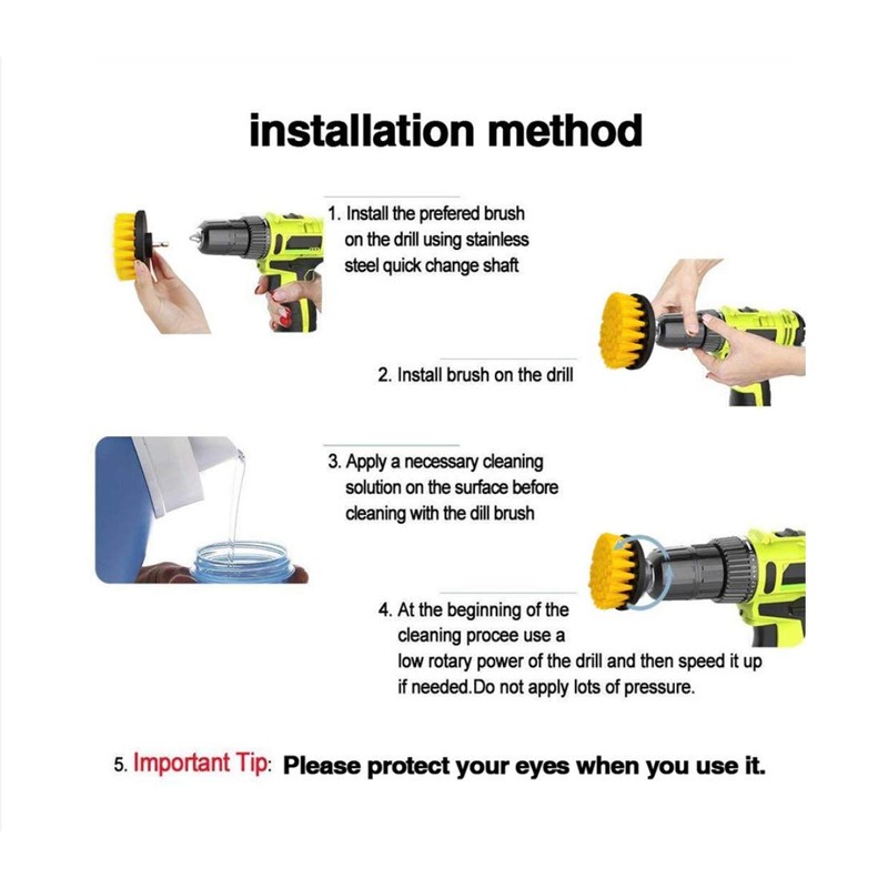 4/5 Piece Drill Brush Attachment Set - Power Scrubber Brush