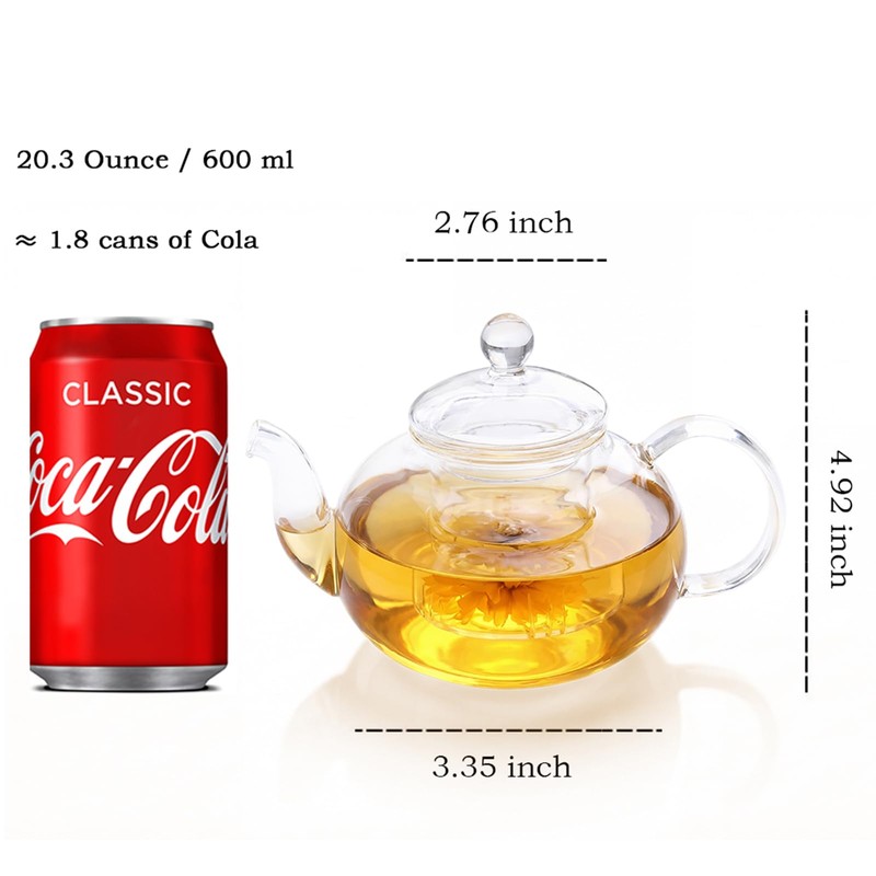 TMOST Glass Teapot 600ml/20.3oz with Removable Infuser Stovetop Safe Glass