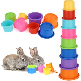 YTPAFK 8Pcs Stacking Cups, Rabbit Stacking Cups, BPA-Free Safe Plastic, Rabbit Toys for Hiding Food and Playtime Fun, Multi-Coloured and Various Sizes