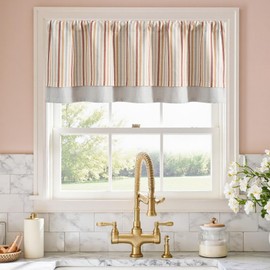jinchan Colorful Striped Linen Double Layer Valance Pinstripe Rustic Cafe for Living Room Bathroom Room Darkening Drapes for Small Window Farmhouse Valance Rod Pocket 1 Panel 18 Inch Muti Red
